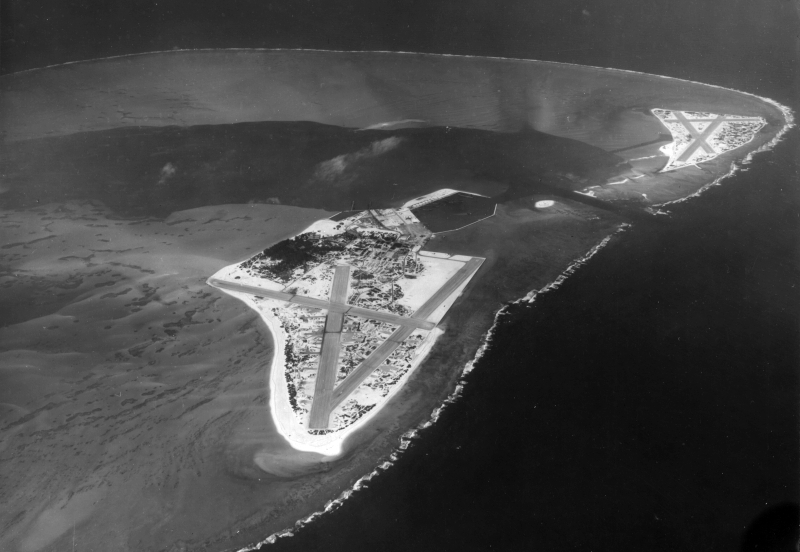 Wartime view of Midway Atoll from the west