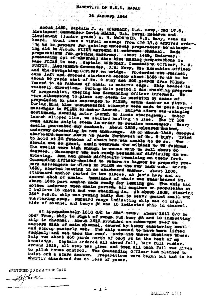GFL Narrative of USS Macaw p. 1