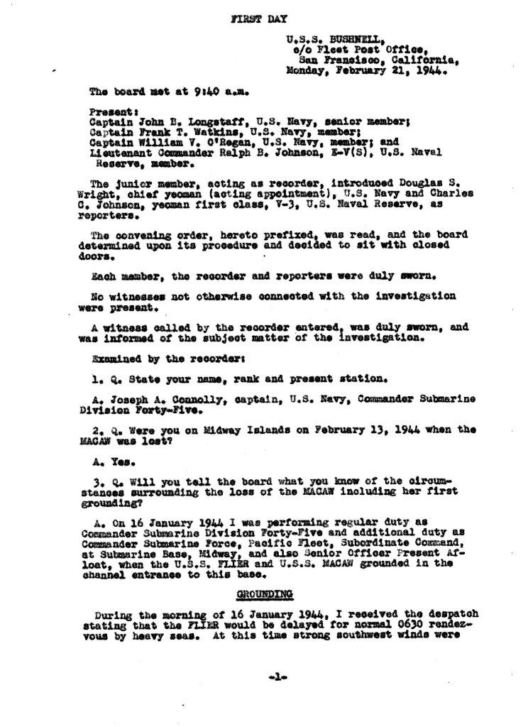 Macaw Board of Investigation p. 1
