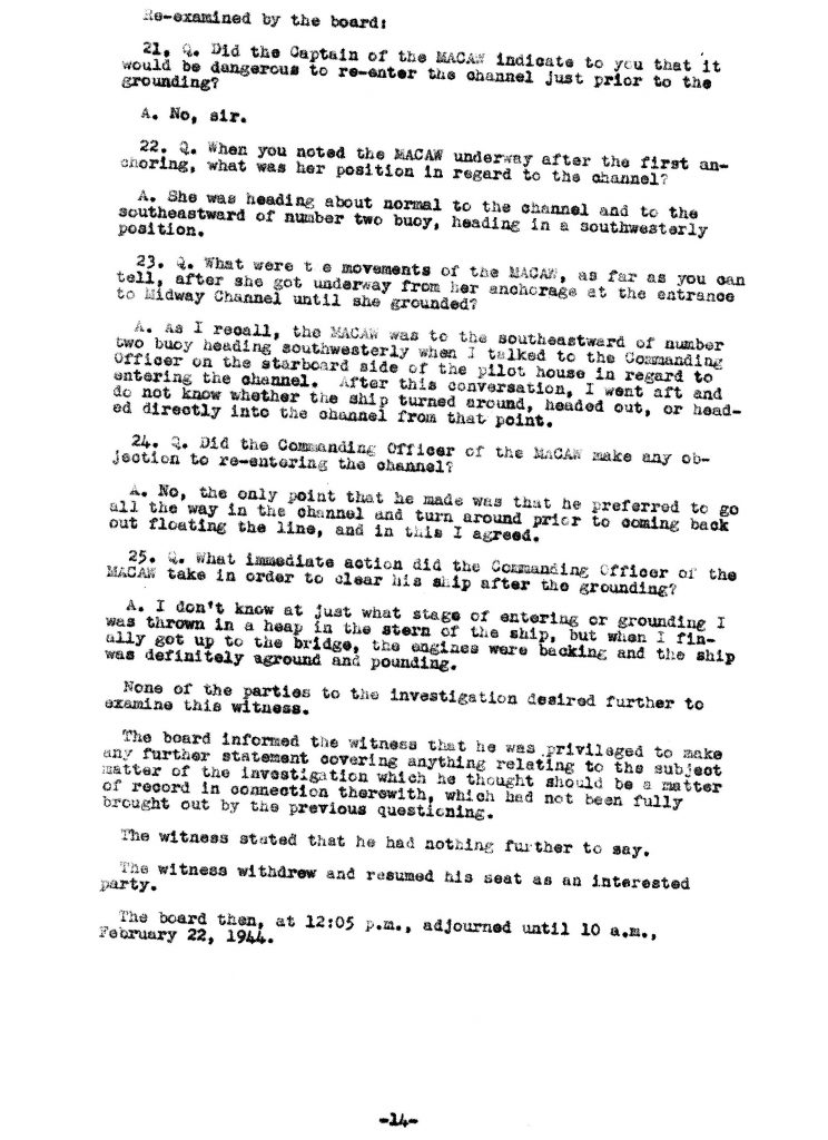 Macaw Board of Investigation p. 14