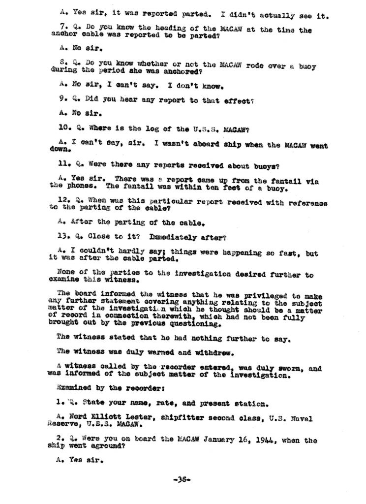 Macaw Board of Investigation p. 38
