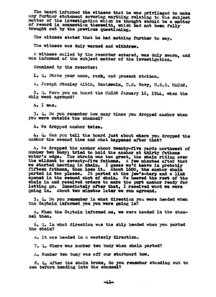 Macaw Board of Investigation p. 41
