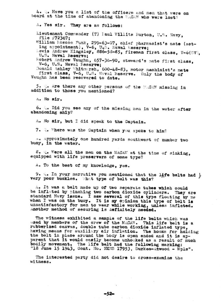Macaw Board of Investigation p. 52