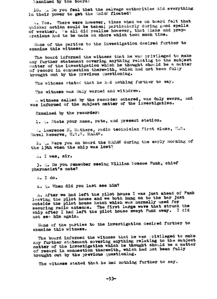 Macaw Board of Investigation p. 53
