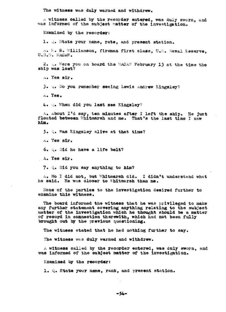 Macaw Board of Investigation p. 54