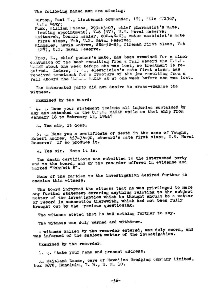 Macaw Board of Investigation p. 56