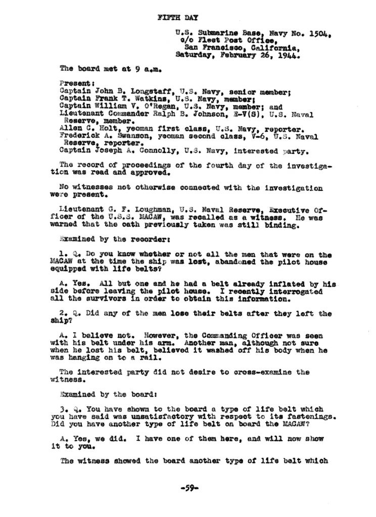Macaw Board of Investigation p. 59