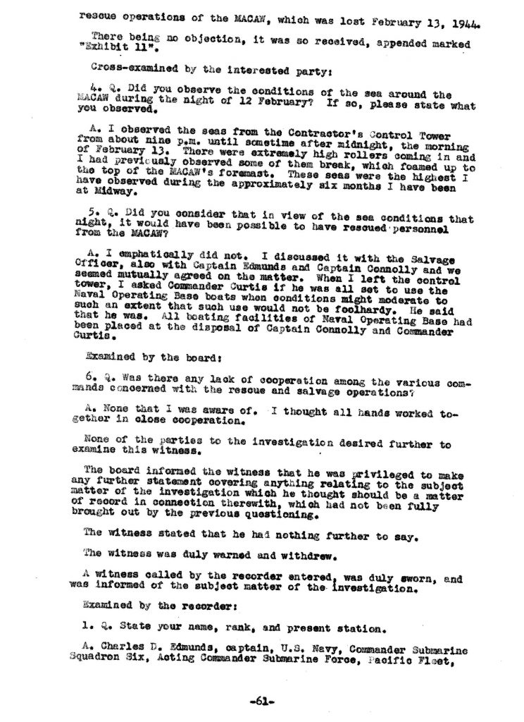 Macaw Board of Investigation p. 61