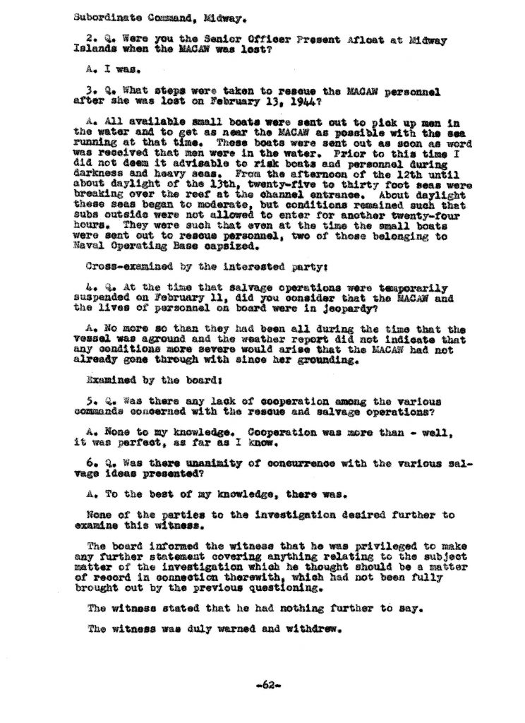 Macaw Board of Investigation p. 62