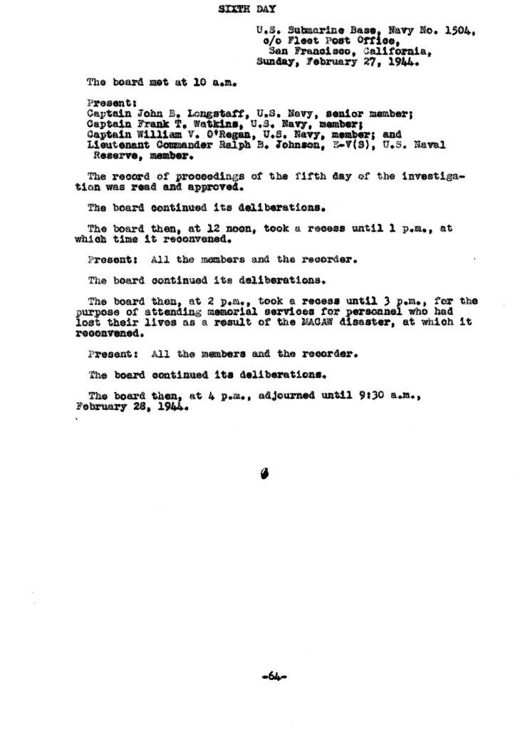 Macaw Board of Investigation p. 64