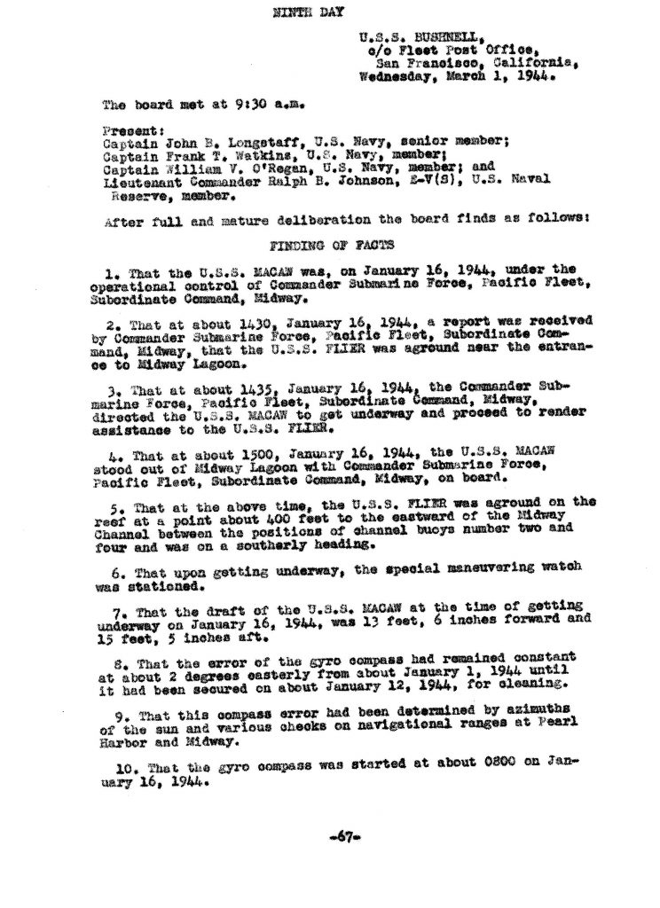 Macaw Board of Investigation p. 67