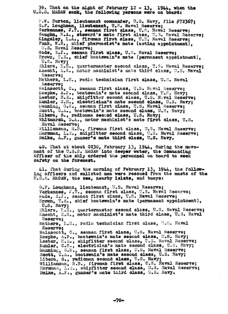 Macaw Board of Investigation p. 70