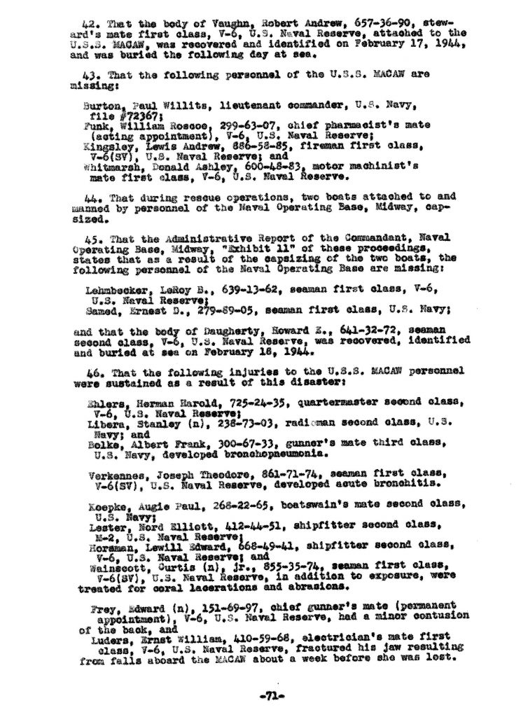 Macaw Board of Investigation p. 71