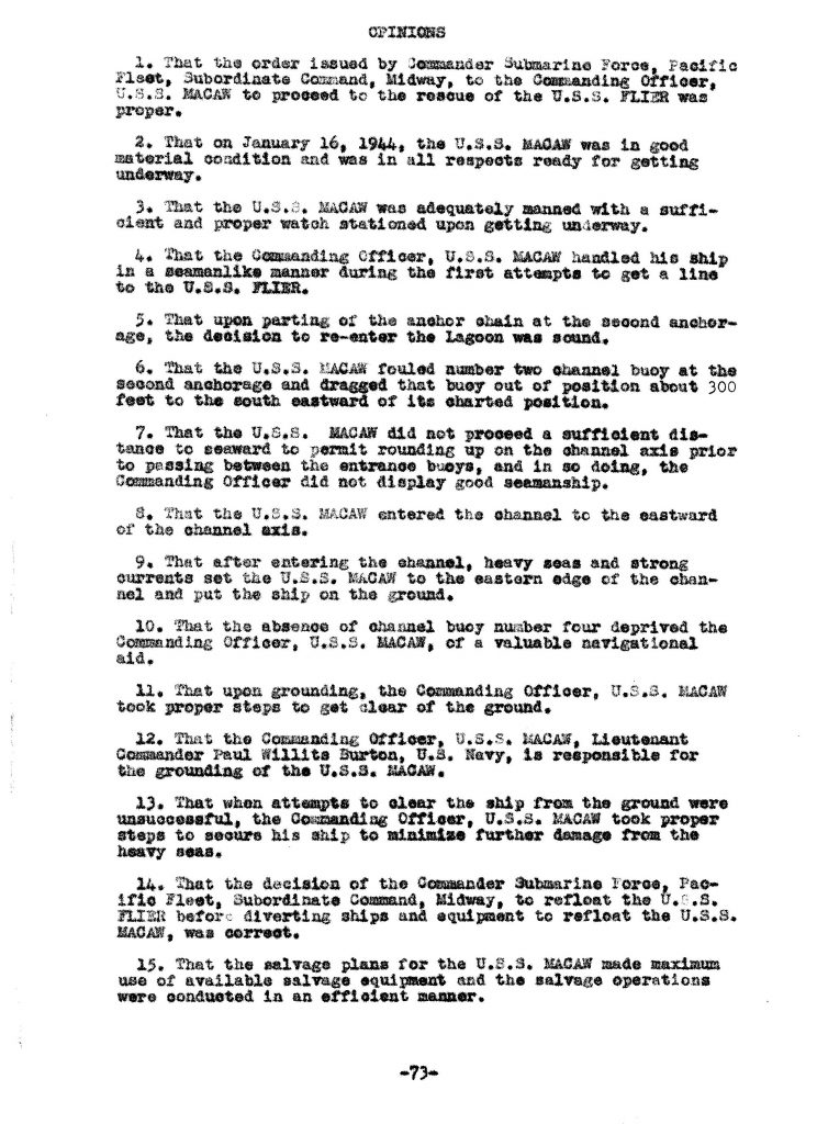 Macaw Board of Investigation p. 73