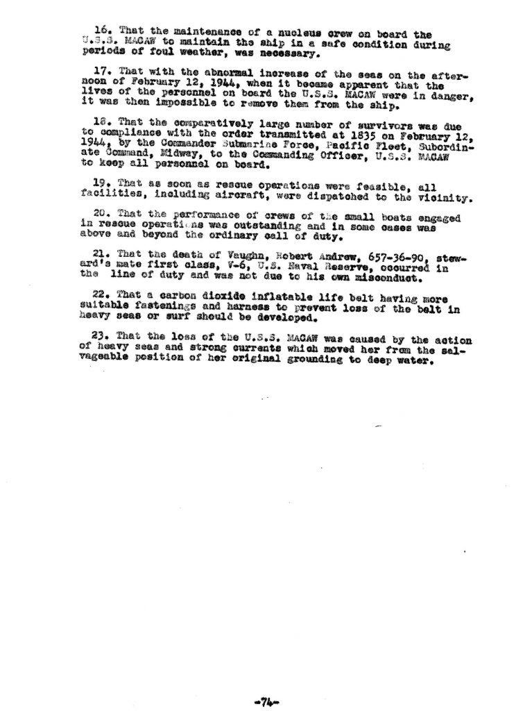 Macaw Board of Investigation p. 74