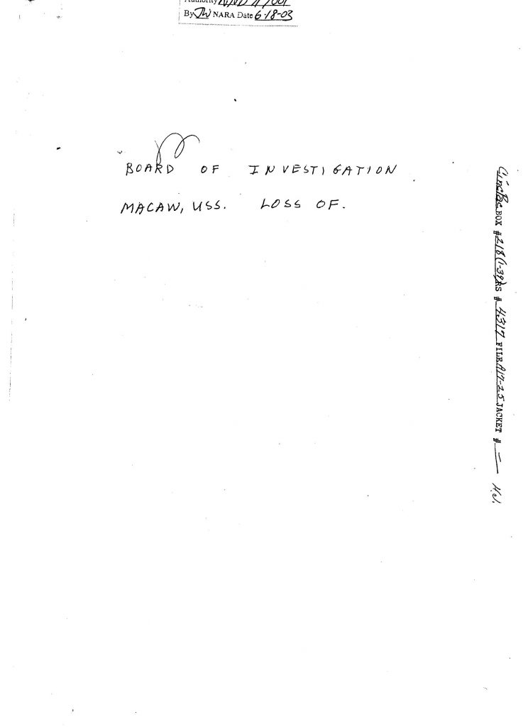 Macaw Board of Investigation file cover