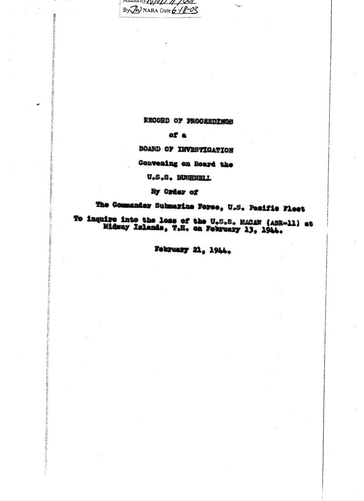 Macaw Board of Investigation cover page