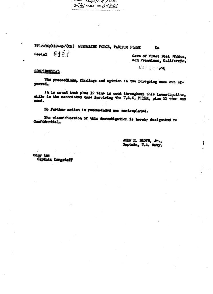 Macaw Board of Investigation—Brown memo